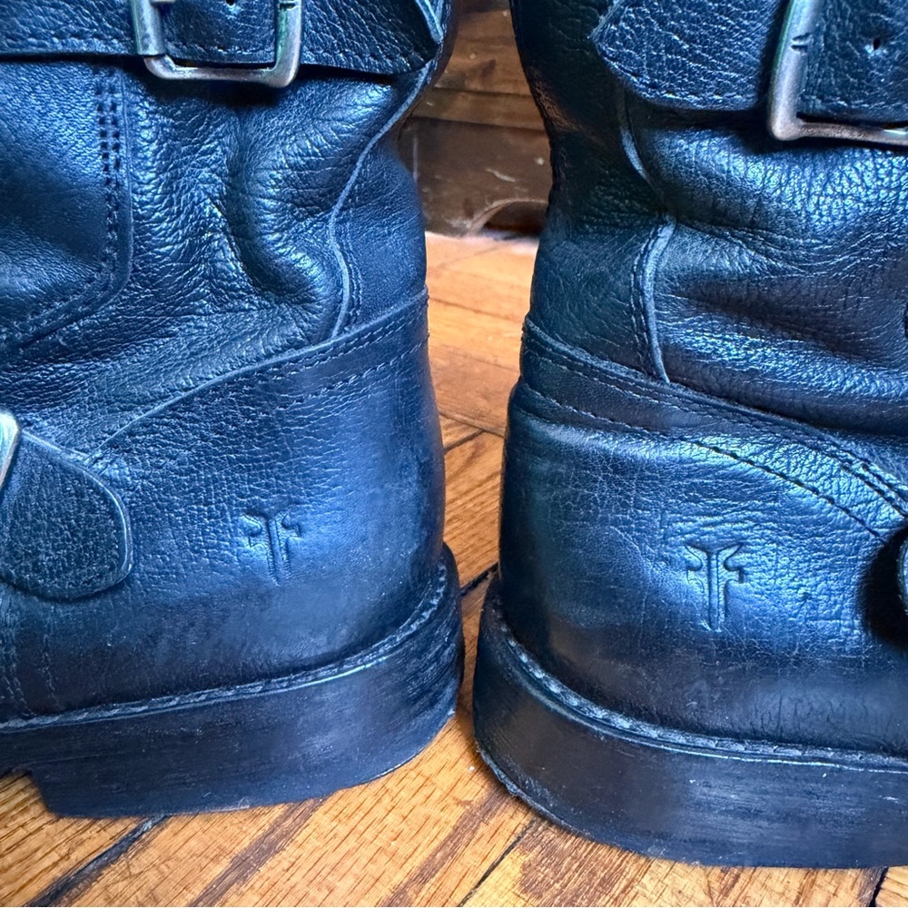 FRYE Moto Black Leather 3-Buckle Jayden Boots, Women 8 EUC - Picture 4 of 12